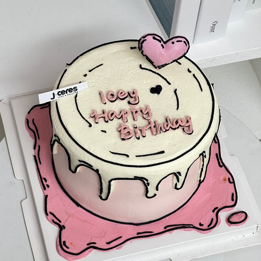 2D Pink Happy Birthday Cake